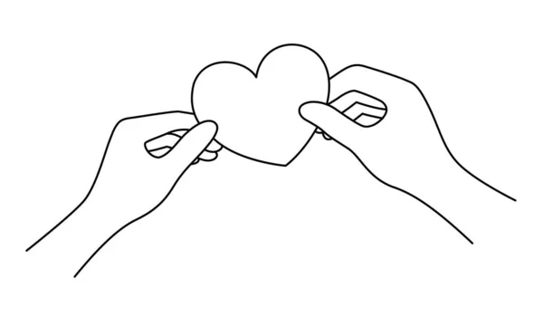 Дві Руки Тримають Серце Контурний Стиль Векторна Ілюстрація Концепція Підтримки — стоковий вектор