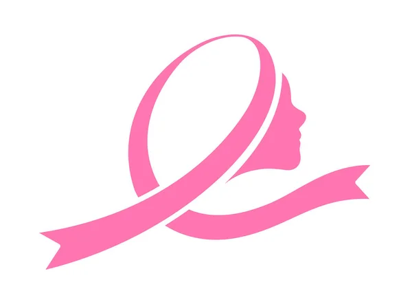 Pink Ribbon Design Woman Face Breast Cancer Awareness Month Vector — Stock Vector