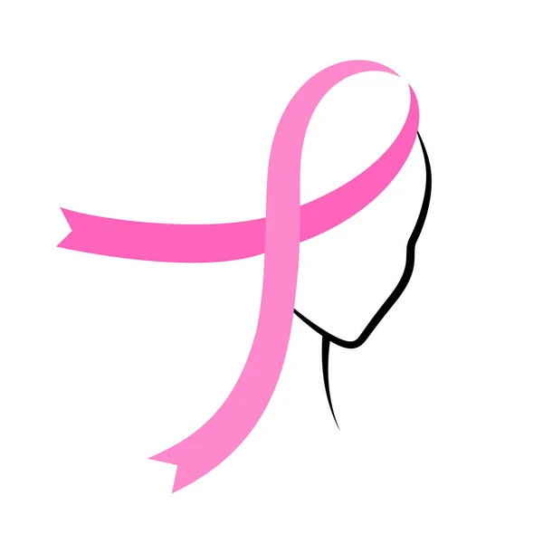 Pink Ribbon Woman Face Icon Design Breast Cancer Awareness Month — Stock Vector