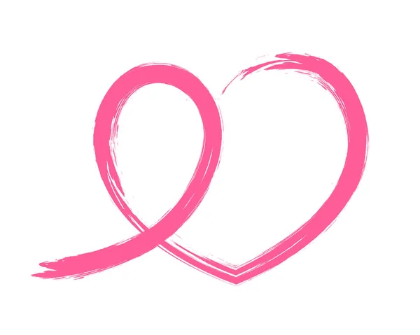 Ροζ Κορδέλα Γραμμή Τέχνη Πινέλο Στυλ Σχήμα Καρδιάς Εκστρατεία Ευαισθητοποίησης — Διανυσματικό Αρχείο