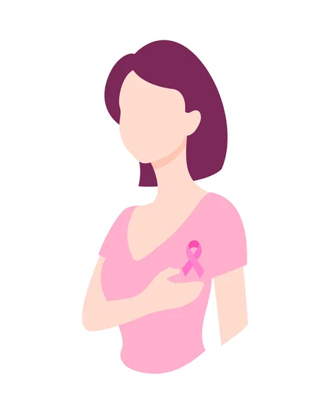 女人抱着她的乳房 乳腺癌认识月概念 卡通人物设计 病媒感染的情况 — 图库矢量图片