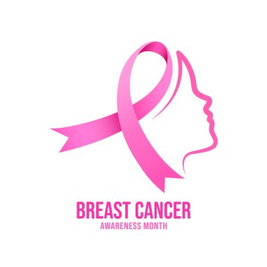 Pembe kurdeleli kadın yüzü. Meme Kanseri Bilinci Ay Kampanyası. Poster ve afiş için simge tasarımı.