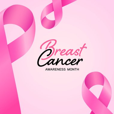 Göğüs kanseri bilinçlendirme kampanyası afişi pembe kurdeleli. Açık pembe gradyan arka plan. Vektör illüstrasyonu.