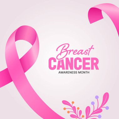 Göğüs kanseri bilinçlendirme kampanyası afişi pembe kurdeleli. Vektör illüstrasyonu.