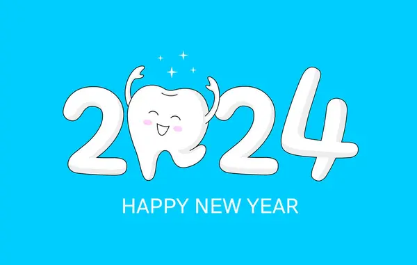 Kreslený Zub Znak 2024 Nový Rok Znamení Vektorová Ilustrace Pro Royalty Free Stock Vektory