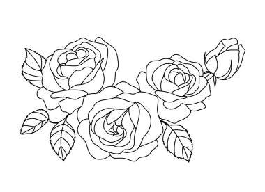 Dekoratif el çizimi güller. Çiçek ikonu. Sevgililer Günü için çiçek süslemesi. Vektör illüstrasyonu.