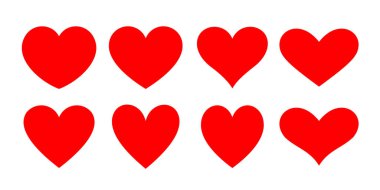 Siluet kalp düz simge seti. Farklı şekillerde grafik koleksiyonu. Sağlık hizmetleri için vektör illüstrasyon tasarımı, düğün. Sevgililer Günü kartı.