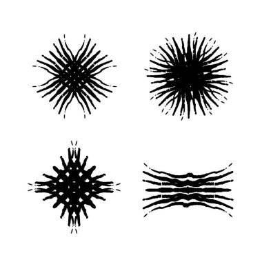 Bir dizi sanatsal fırça darbeleri, tasarım elementleri. Boş siyah arkaplan, metin veya alıntı için çerçeve.