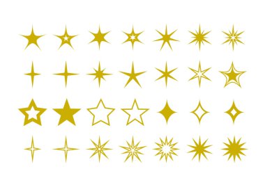 Parlayan yıldızlar. Parıldayan yıldız simgeleri. Göz kırpan simgeler ve parlayan simgeler. Vektör illüstrasyonu.