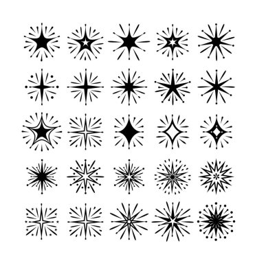 Havai fişek çizgisi simgesi ayarlandı. Parlayan yıldızlar, göz kırpan simgeler ve parlayan ikonlar. Vektör illüstrasyonu.
