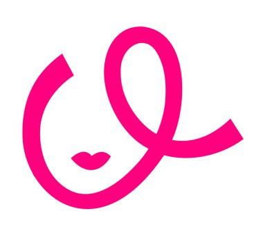 Pembe kurdeleli kadın yüzü. Meme Kanseri Bilinci Ay Kampanyası. Poster ve afiş için simge tasarımı.