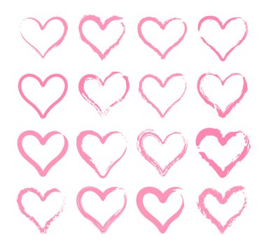 Pembe kalp şeklinde. Aşk sembolleri için dizayn. Fırça stili. vektör Resimleri.