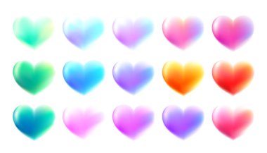 Renkli kalp koleksiyonu ve gradyan. Sevgililer Günü için çeşitli renkli kalpler. Görüntü.