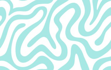 Dalgalı, düzensiz ve organik şekilli açık mavi ya da cyan renkli soyut desenler. Şablon sıvı ya da labirent benzeri bir tasarıma benziyor. Vektör illüstrasyonu.