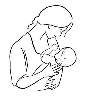 Anne ve bebek çizgisi sanatı, vektör çizimi. Anneler günün kutlu olsun.