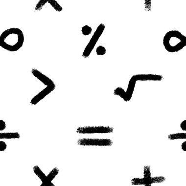Elle yazılmış sayılar ve matematik sembollerinin kusursuz deseni. Kaligrafik matematik desen fırça stili. Vektör illüstrasyonu