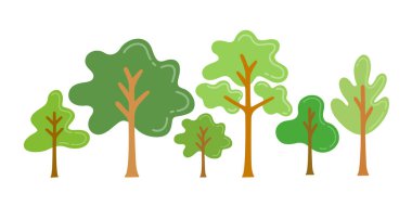 Ağaçlar grubu vektör illüstrasyonu. Farklı ağaç ögesini özetle.