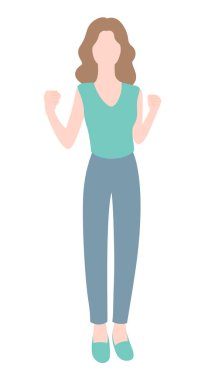 Yumruklarını sıkmış bir kadın. Bir kişinin düz vektör çizimi.