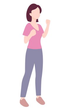 Yumruklarını sıkmış bir kadın. Bir kişinin düz vektör çizimi.