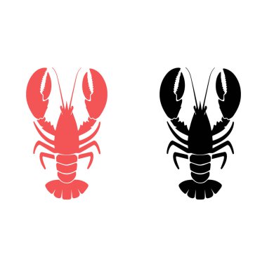 Kırmızı ve siyah ıstakoz siluetleri deniz ürünleri markalaşması, deniz ürünleri markası tasarımları veya beyaz arka planda izole edilmiş restoran logoları için idealdir. Çok yönlü kullanım için mükemmel.