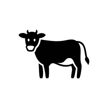 Önüne bakan basit siyah bir inek silueti. Süt, sığır eti ve çiftlik içeriği için ortak bir ikon.