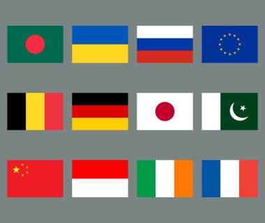 Bangladeş, Ukrayna, Rusya, Avrupa Birliği, Belçika, Almanya, Japonya, Pakistan, Çin, Endonezya, İrlanda ve Fransa 'da 12 ulusal bayrak sergilenmektedir..