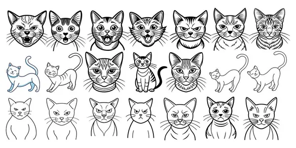 Siyah ve beyaz kedi yüz ifadesi kümenin sanat grubunu görüntüle.