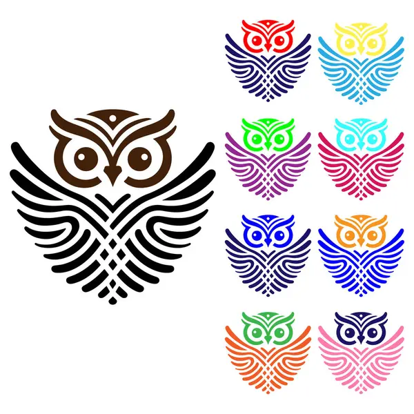 Sanatsal Baykuş Clipart simge tasarımı seti