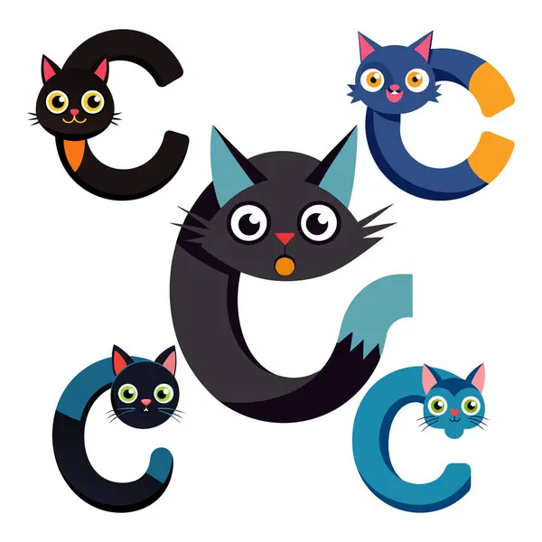 Komik C harfi, Çocuklar ABC İngilizce hayvan alfabesi C harfi ve şirin kedi seti..