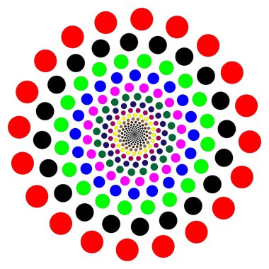 Katı noktaların mandala daireleri, sonsuzluğa geometrik mesafeler. Renkli Gölgeler.