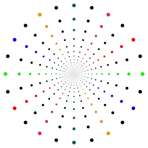 Katı noktaların mandala daireleri, sonsuzluğa geometrik mesafeler. Renkli Gölgeler.