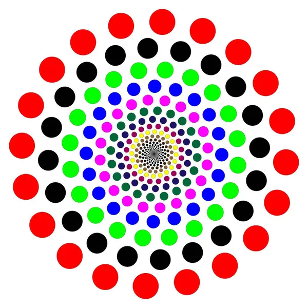 Katı noktaların mandala daireleri, sonsuzluğa geometrik mesafeler. Renkli Gölgeler.