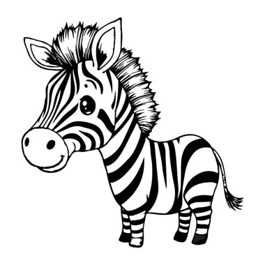 Şirin Zebra çizgi film hayvanı siyah beyaz vektör sanat çizimi.