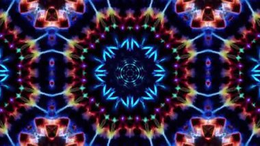 Neon Kaleydoskop: Parlayan, çok renkli ışıkları olan canlı, simetrik bir fraktal desen