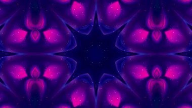 Neon Pembesi ve Mavi Kaleydoskopik Yıldız Patlaması Şablonu Parlayan Arkaplan