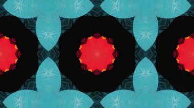 Geometrik Siyah ve Beyaz Aksanlı Kaleydoskopik Turuncu Çiçek Deseni