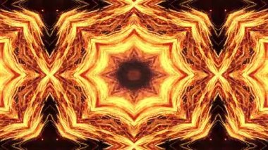 Ateşli Turuncu ve Siyah Kaleydoskopik Yıldız patlaması Mandala