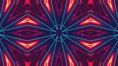 Neon Geometrik Kaleydoskop: Canlı Pembe, Mavi ve Turuncu Işık desenleri