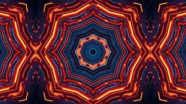 Soyut Neon Kaleydoskop: Koyu Mavi ve Turuncu Renkli Simetrik Yıldız Deseni