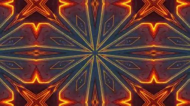 Parlak Turuncu ve Koyu Mavi Simetrik Soyut Kaleydoskop Deseni