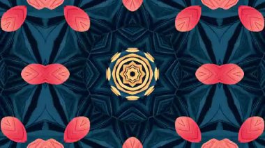 Orange ve Teal Floral Motifli Soyut Kaleydoskop Deseni