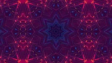 Turuncu ve Kırmızı Renkli Soyut Neon Geometrik Kaleydoskop