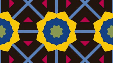 Sarı, Mavi ve Pembe Çiçekli Soyut Geometrik Kaleydoskop