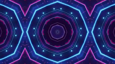 Pembe ve Mavi Geometrik Desenli Simetrik Neon Kaleydoskop