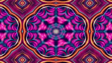 Simetrik Kaleydoskopik Mandala Canlı Pembe, Teal ve Turuncu Renkli