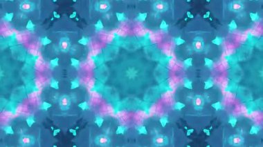 Gök mavisi, pembe ve mavi renkte simetrik geometrik desenler içeren soyut kaleydoskop videosu. Dinamik hareket büyüleyici ve hipnotik bir görsel deneyim yaratır..