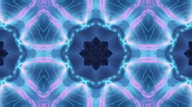 Canlı mavi ve mor fraktal tasarımlı kaleydoskopik desenli büyüleyici bir video. Karmaşık desenler değişiyor ve gelişiyor..
