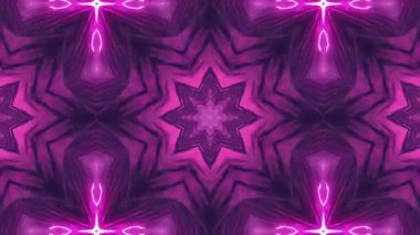 Büyüleyici bir kaleydoskop efekti canlı neon fuşya ve mor şekillerin tekrarlayan bir desenini gösteriyor..
