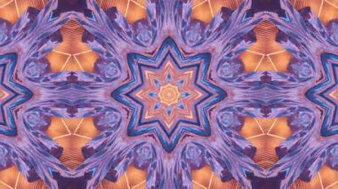 Canlı mor ve turuncu renkli kaleydoskopik desenli büyüleyici bir video. Geometrik şekiller şekil değiştirir ve dinamik bir görsel deneyim yaratır.