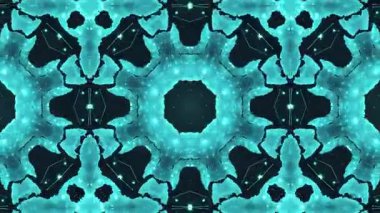 Dönüşen geometrik ışık desenleri ve yıldız benzeri elementlerle donuk bir kaleydoskop gösteren büyüleyici bir video..